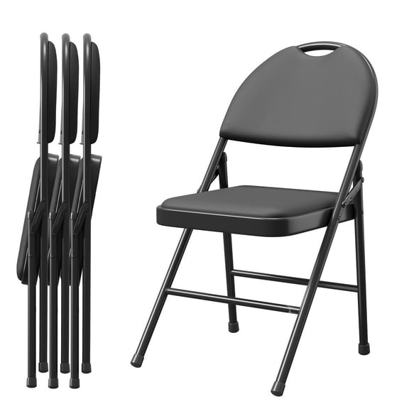 Senfot Padded Folding Chairs, Soft Cushioned Chairs with Metal Frame, PU Leather Upholstered Foldable Chairs Set, Portable High Back Chairs for Office, Party, Dining Room Black 4pcs