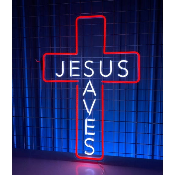 Glowneon Jesus Saves Cross Neon Sign, Jesus Led Sign, Catholic Neon