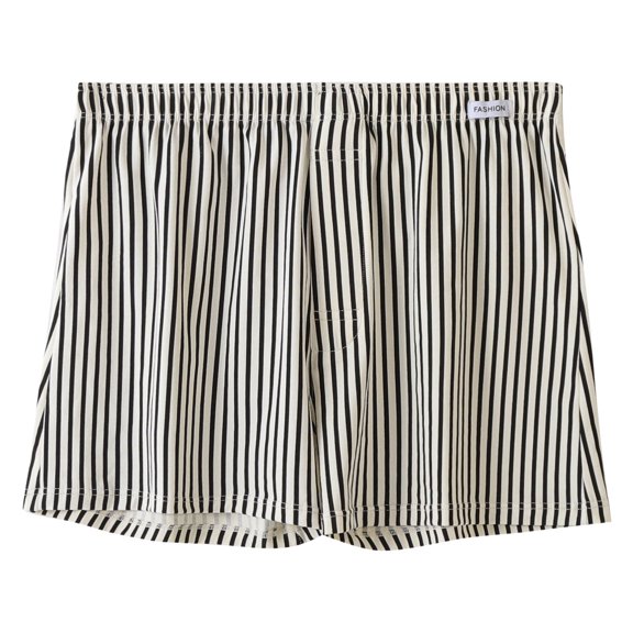 WREESH Men's Summer Pajama Shorts Casual Striped Shorts Lounge Shorts Solid Elastic Waist Boxers Cotton Sleep Shorts Black