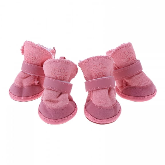 TELOLY 4Pcs Dog Booties with Non-Slip Rubber Sole - Soft Berber Fleece Puppy Shoes for Small and Medium Dogs, Protective Indoor Outdoor Pet Footwear in Pink (Size XS, 4-Pack)