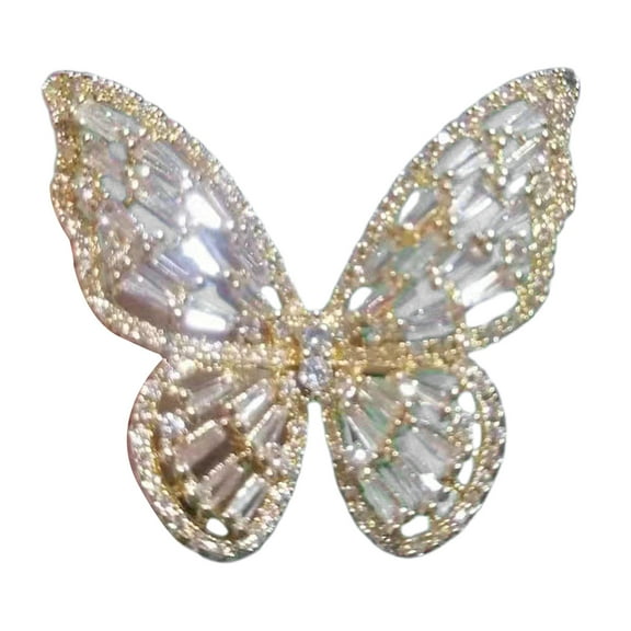 HUANLEDASH Women Ring Hollow Out Butterfly Shape Rhinestone Alloy Adjustable Opening Ring Banquet Party Wedding Jewelry