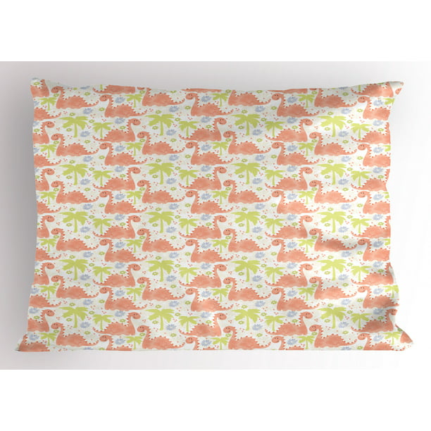 Dinosaur Pillow Sham, Prehistoric Smiling Brontosaurus among Green Trees  and Flowers, Decorative Standard Size Printed Pillowcase, 26 X 20 Inches,  Salmon Pale Green Ceil Blue, by Ambesonne - Walmart.com
