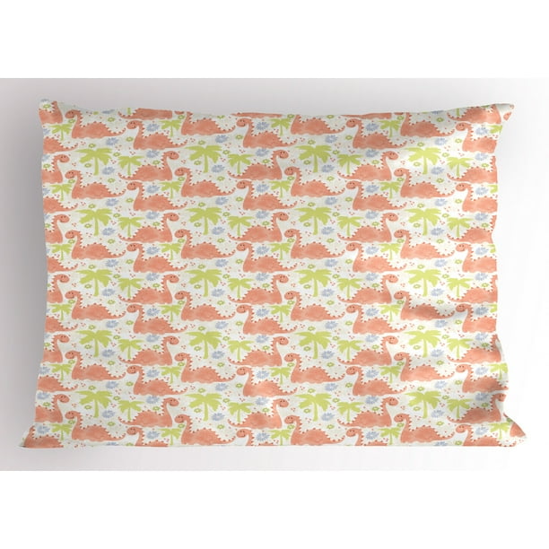 Dinosaur Pillow Sham, Prehistoric Smiling Brontosaurus among Green Trees and Flowers, Decorative Standard Size Printed Pillowcase, 26 X 20 Inches, Salmon Pale Green Ceil Blue, by Ambesonne - Walmart.com Dinosaur Pillow Sham, Prehistoric Smiling Brontosaurus among Green Trees and Flowers, Decorative Standard Size Printed Pillowcase, 26 X 20 Inches, Salmon Pale Green Ceil Blue, by Ambesonne - Walmart.com