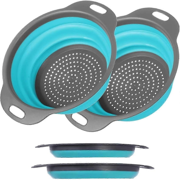 Collapsible Colander Set of 2 Round Silicone Strainer Kitchen Strainers and Colanders with Hand