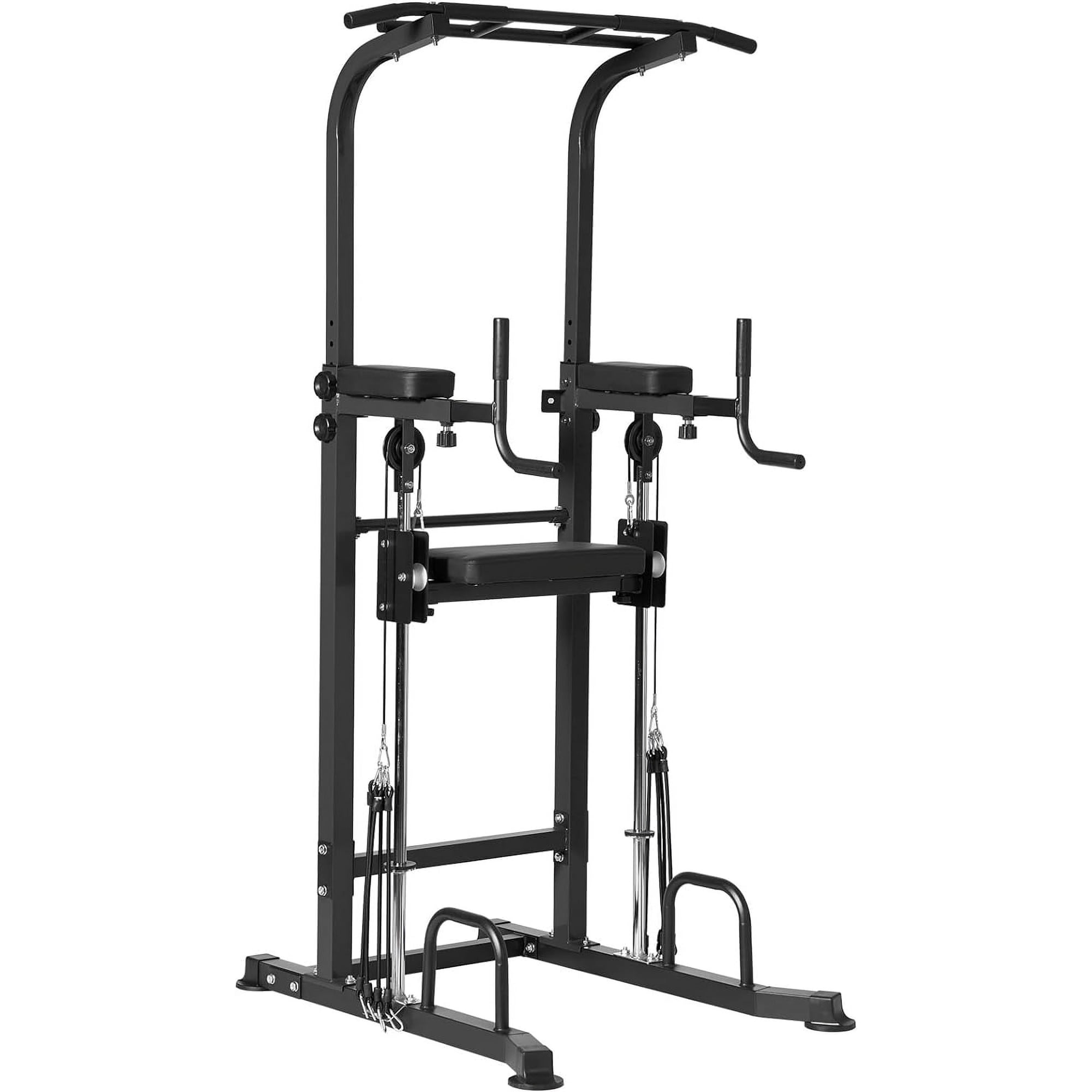 Soges Pull Up Bar 10 Adjustable Height Power Tower Dip Station for Enhanced Fitness, Multi-Functional Power Rack Workout Machine for Home Gym Strength Training Fitness Exercise Equipment,Black