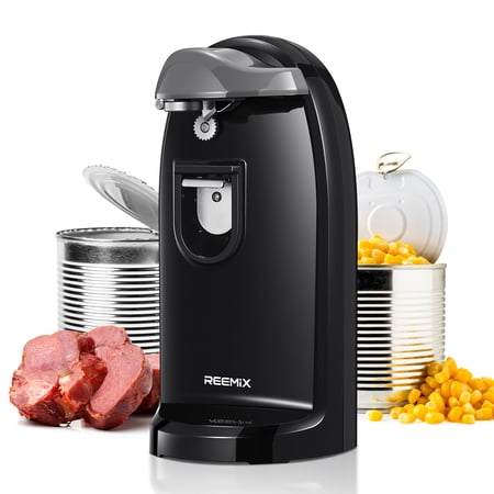 Electric Can Opener and Knife Sharpener, Multifunctional Jar and Bottle Opener with Removable Cutting Lever and Cord Storage, Stainless Steel Blade, Black
