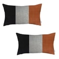 thumbnail image 2 of Bohemian Set of 2 Handmade Decorative Throw Pillow Vegan Faux Leather Solid 12" x 20" Black & Ivory & Brown Lumbar for Couch, Bedding, 2 of 5