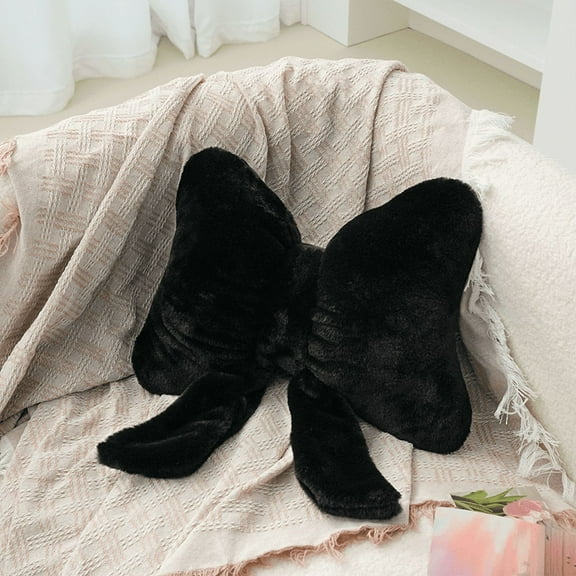 Pink bow ribbon couch pillow imitation rabbit fur comfortable car seat cushion ins style simple all-match back cushion