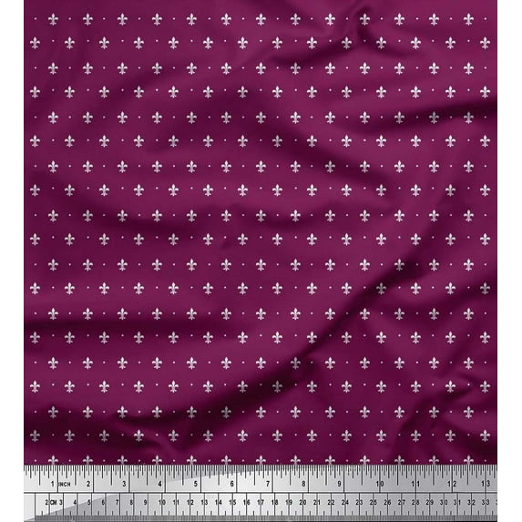Soimoi Georgette Viscose Fabric Dot & Fleur De Lis Damask Shirting Print Fabric by The Yard 42 Inch Wide