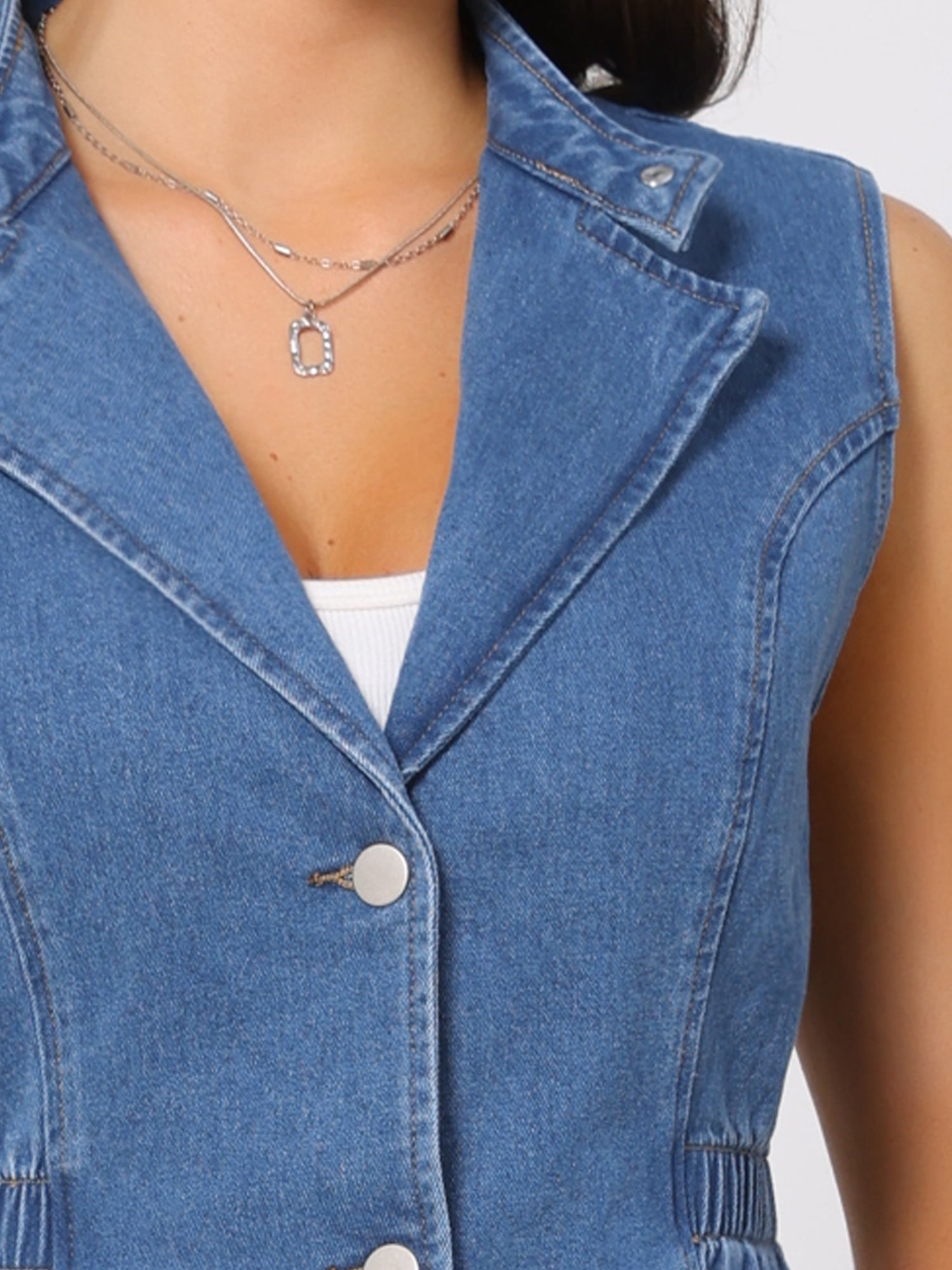 DARING DIVA Women's Button Down V Neck Elastic Waist Sleeveless Waistcoat 2XL Blue