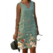 Womens Plus Size Dresses Floral Sundress V Neck Casual Summer Beach Sleeveless