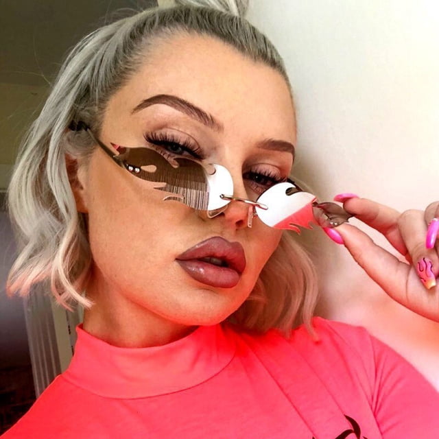 Fashion Uv 400 Eyewear Hot Sale Rimless Wave Sunglasses Fire Flame Sunglasses Streetwear Car Driving Glasses TrendingPink He Qiyong unisex