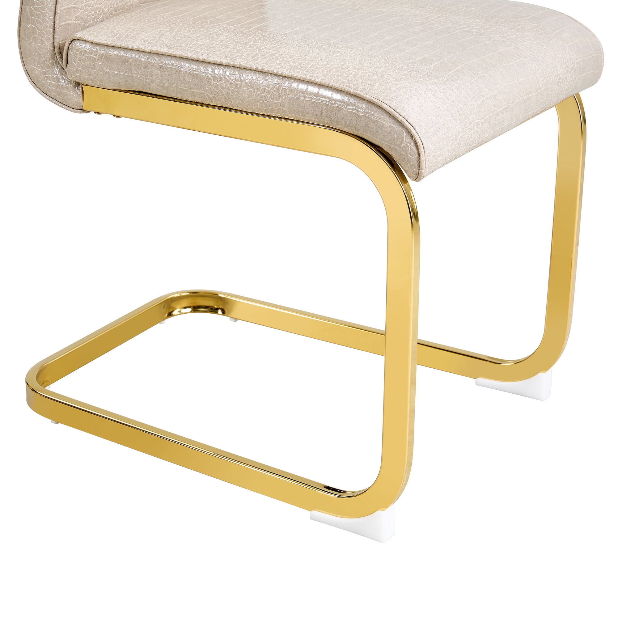Aukfa Modern Dining Chairs Set of 2 , 400 lbs Heavy-Duty Faux Alligator Leather Kitchen Chairs with Crystal Button Tufted High Back,Beige