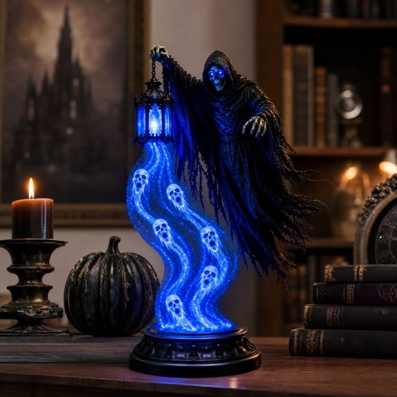 Halloween Decorations Soul Harvester Animated Light with Glowing Ghost, Halloween Decor Light Ornament for Tabletop Home Room Table Fireplace Office and Haunted Home Decor