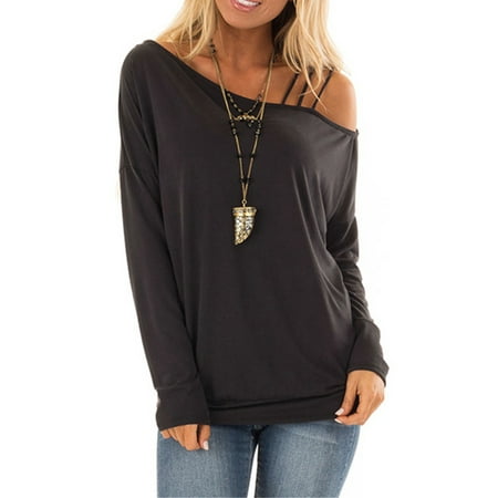 Laser Cut Blouse Black - HIMONE Spaghetti Strap Cut Out Tops for Women Cold Shoulder T-Shirts Blouses Casual Loose Long Sleeve Tunic Tops