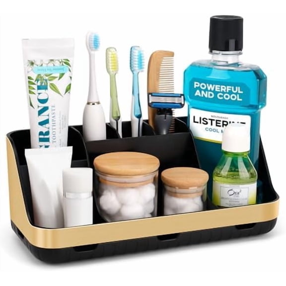 Gold Toothbrush Holders for Bathrooms Countertop Organizer - Detachable 7 Slots Electric Toothbrush and Toothpaste Holder, Kids Organization and Storage, Restroom Accessories Vanity Stuff