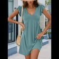 thumbnail image 3 of Vestido Tipo Chaleco Holgado con Mangas de y Escote en V Profundo para Mujer, Azul , Talla S, 3 of 6