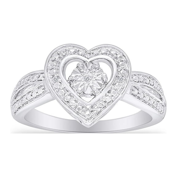 AFFY 1/20 Cttw Carat Round Shape Natural White Diamond Accent Heart Frame Promise Ring In 14K Gold Over Sterling Silver (0.05 Cttw, I2-I3 Clarity)