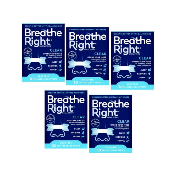 Breathe Right Nasal Strips Clear Small/Medium 30 Each (Pack of 5)