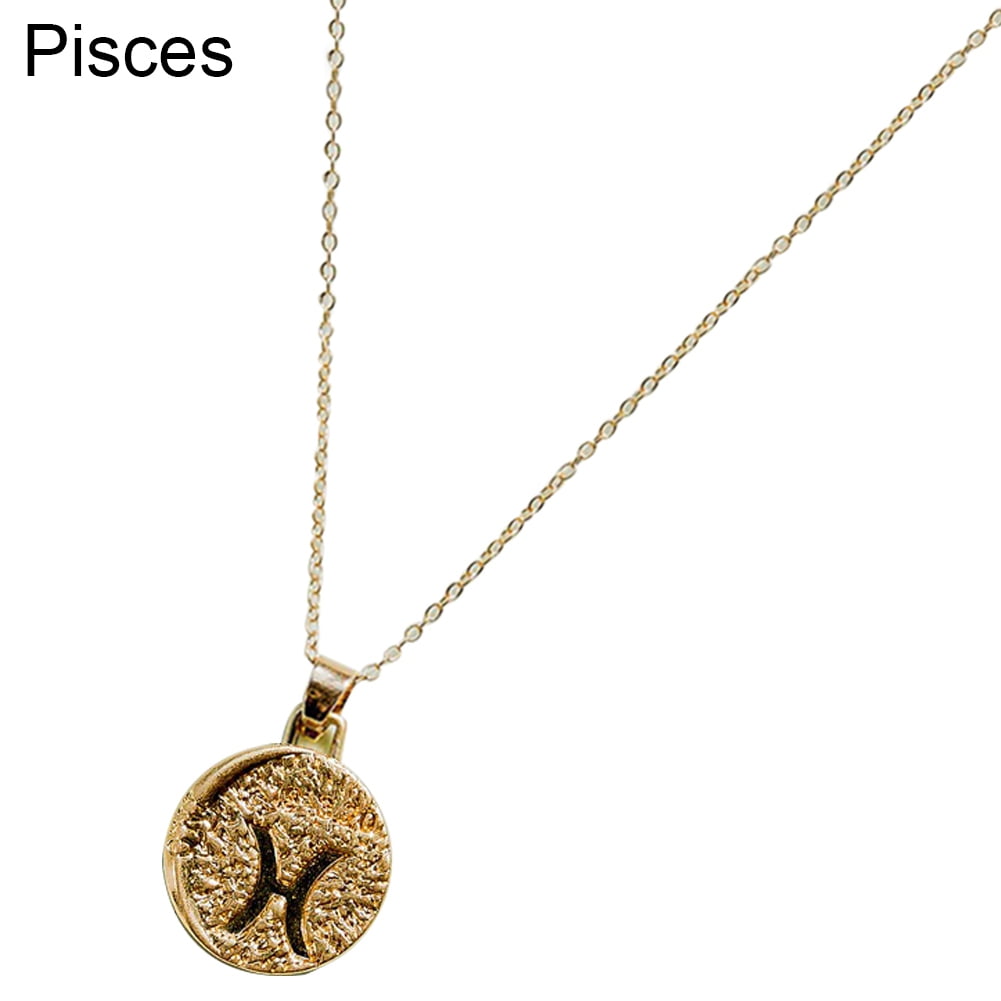 12Constellation Pendant Necklace Zodiac Signs Unisex Golden Chain Jewelry Charms 