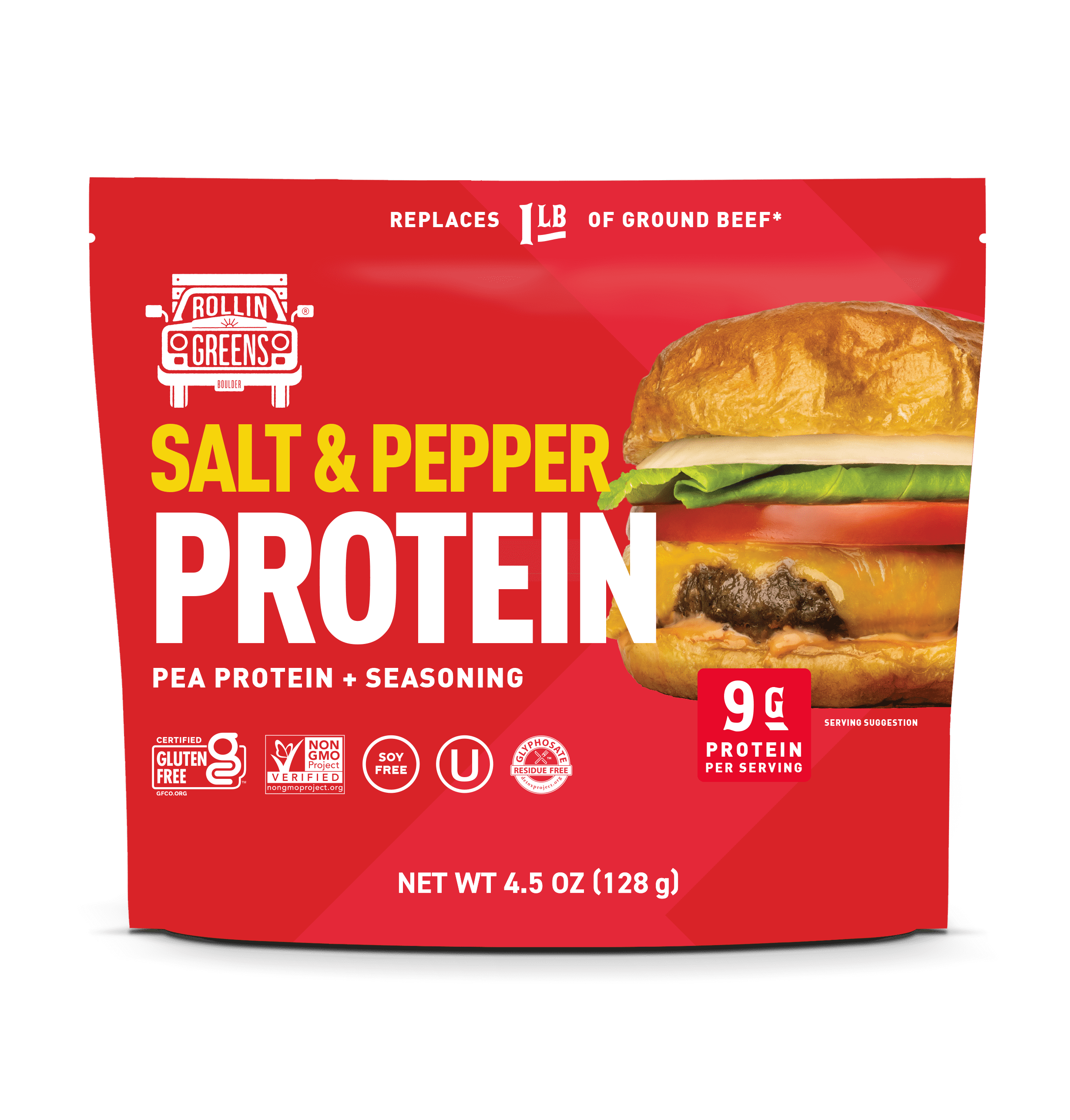 (2 pack) Rollingreens Plant-Based Ground Salt & Pepper Me'eat, 4.5 oz Pouch, 1 Count