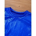 thumbnail image 5 of TiaoBug Kids Girls Boys Shiny Metallic Jazz Hip Hop Modern Ballet Dance Tops Short Sleeve T-Shirt Blue 150, 5 of 7