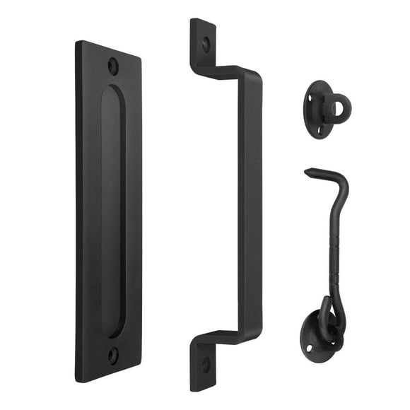 JHOUSELIFESTYLE Poignées de Porte de Grange Noir Mat - Facile à Installer, Poignée de Porte de Grange Robuste avec Loquet de Traction et Verrouillage
