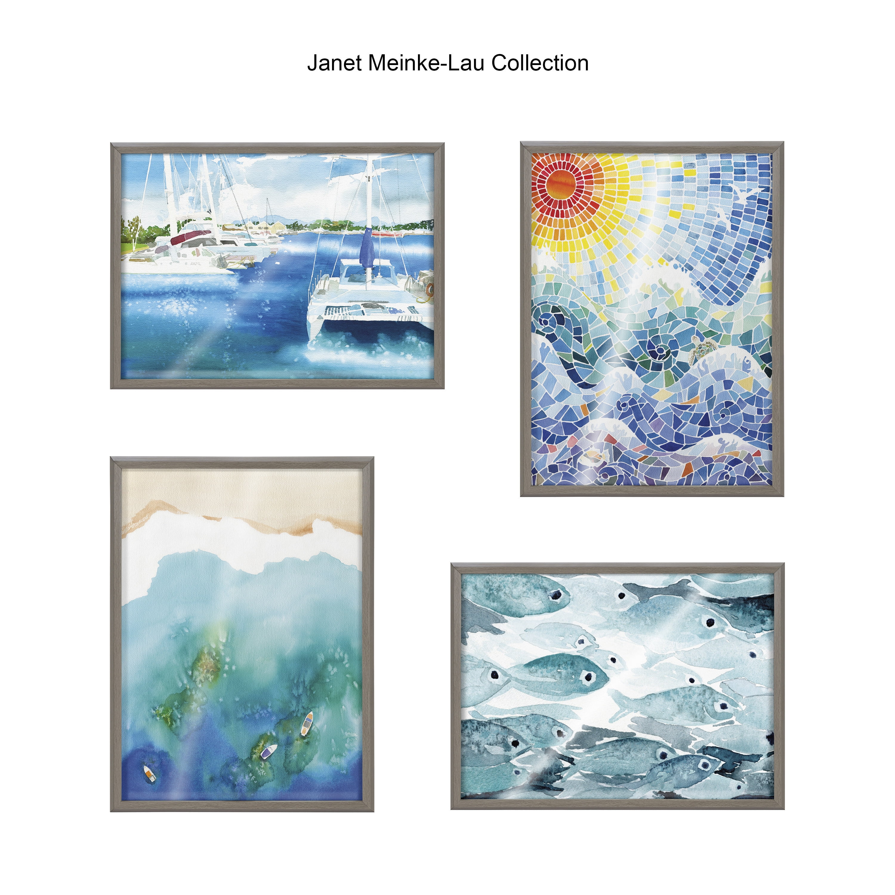 Kate and Laurel Blake Voyage Framed Printed Glass Wall Art by Janet Meinke-Lau, 18x24 Gray, Decorative Coastal Art for Wall