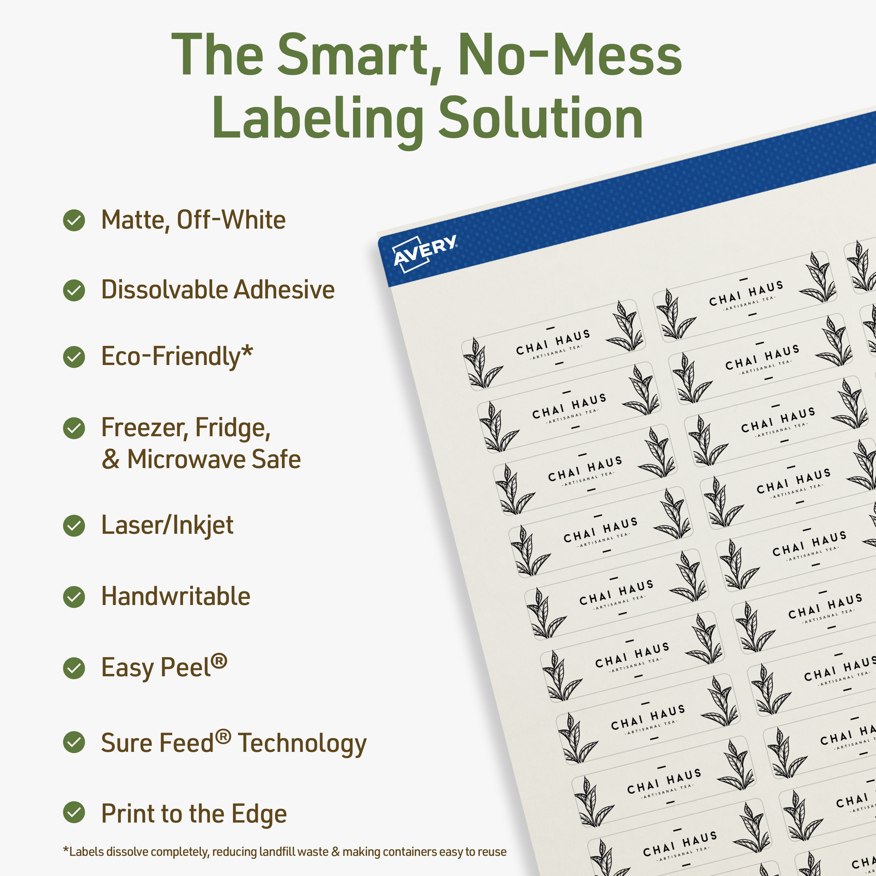 Avery Dissolvable Rectangle Labels, 0.5" x 1.75", 1500 Labels