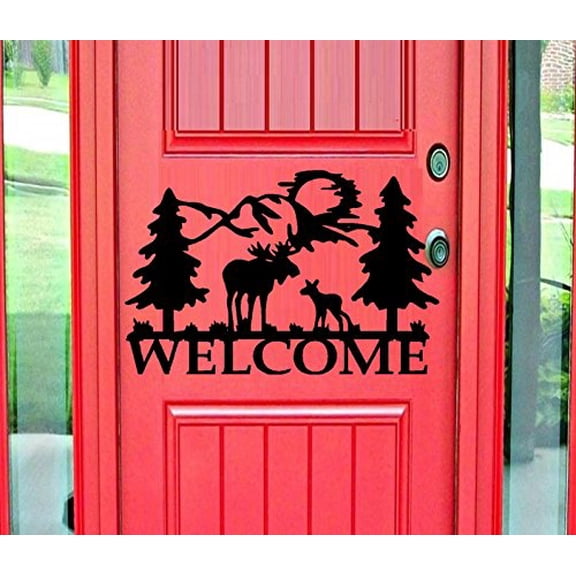 Decal ~ Wild Life Scene, (Custom Name) or Welcome: Decal 13" x 20" (Blk MOOSE Welcome)
