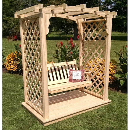 A & L Furniture Jamesport 7.5 ft. High Wood Arbor with Deck and Swing