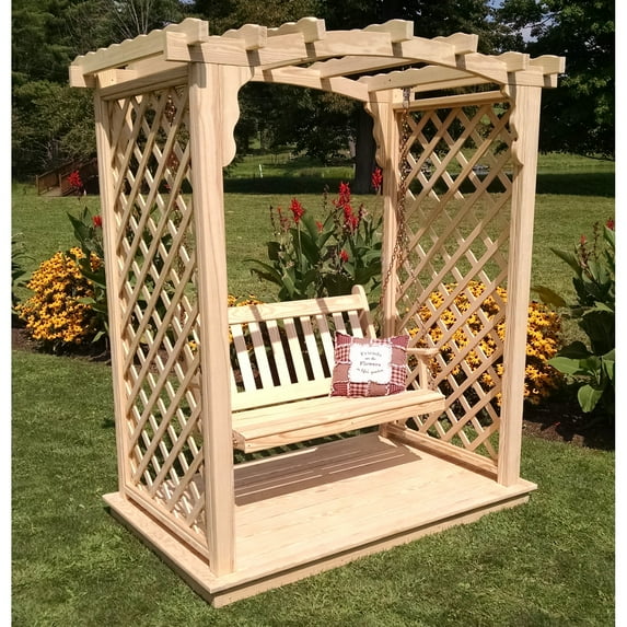 A & L Furniture Jamesport 7.5 ft. High Wood Arbor with Deck and Swing
