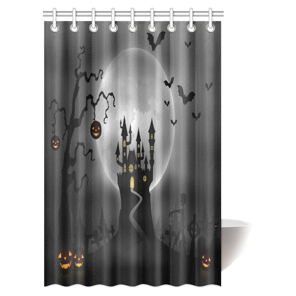 Pop Halloween Night Shower Curtain Zombie Walking Pumpkins