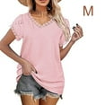 thumbnail image 3 of Minnieouse Camiseta de algodón para mujer, camiseta holgada de encaje de Color sólido, Top de verano para viajes, vacaciones en la playa, deportes, Prendas para la parte del cuerpo Rosa M Minnieouse AP010362-02, 3 of 6