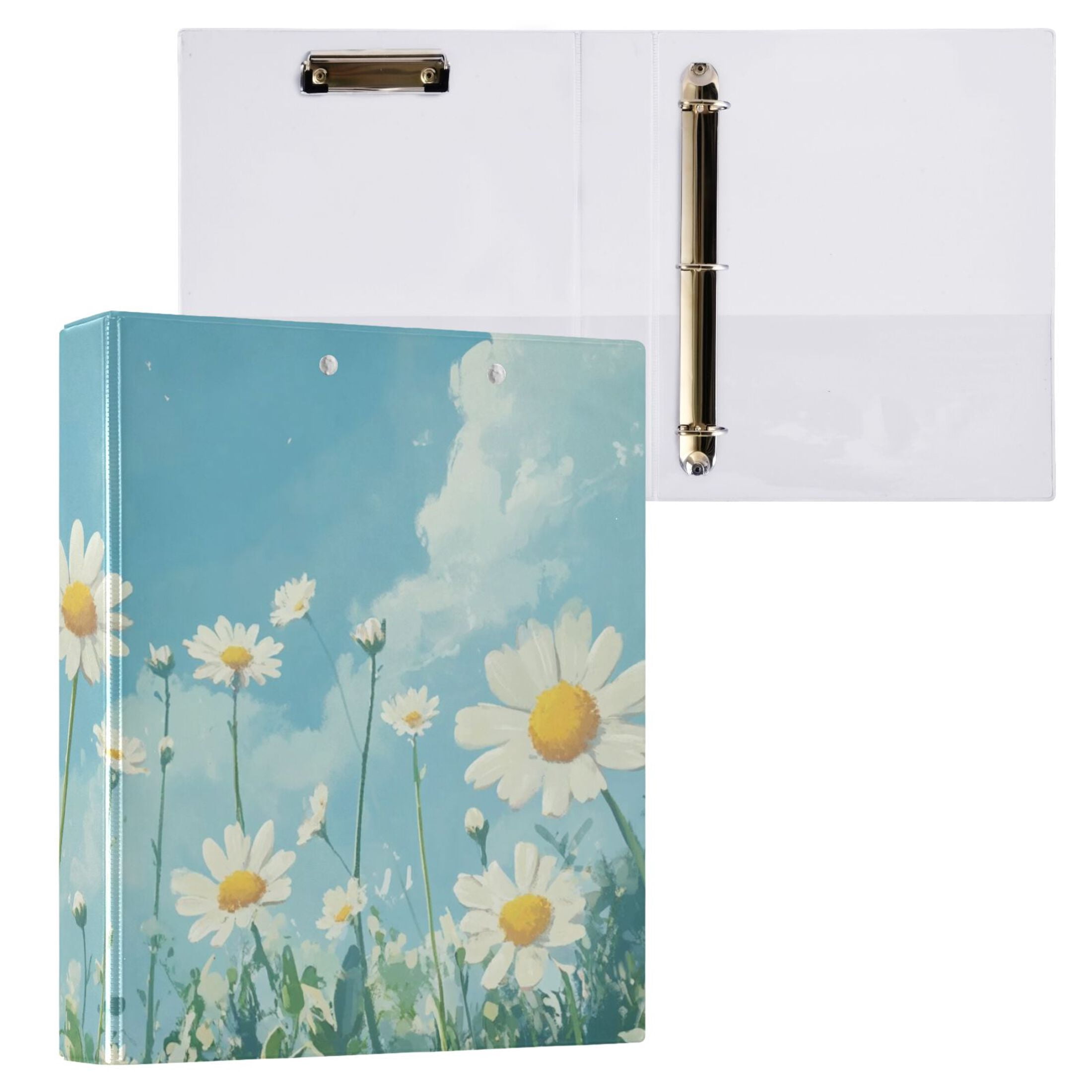 Spring Flowers Painting 3 Ring Binders 1.5 inch Hardcover File Folders with Interior Pockets A4 Size Organizer for School Office Hospital