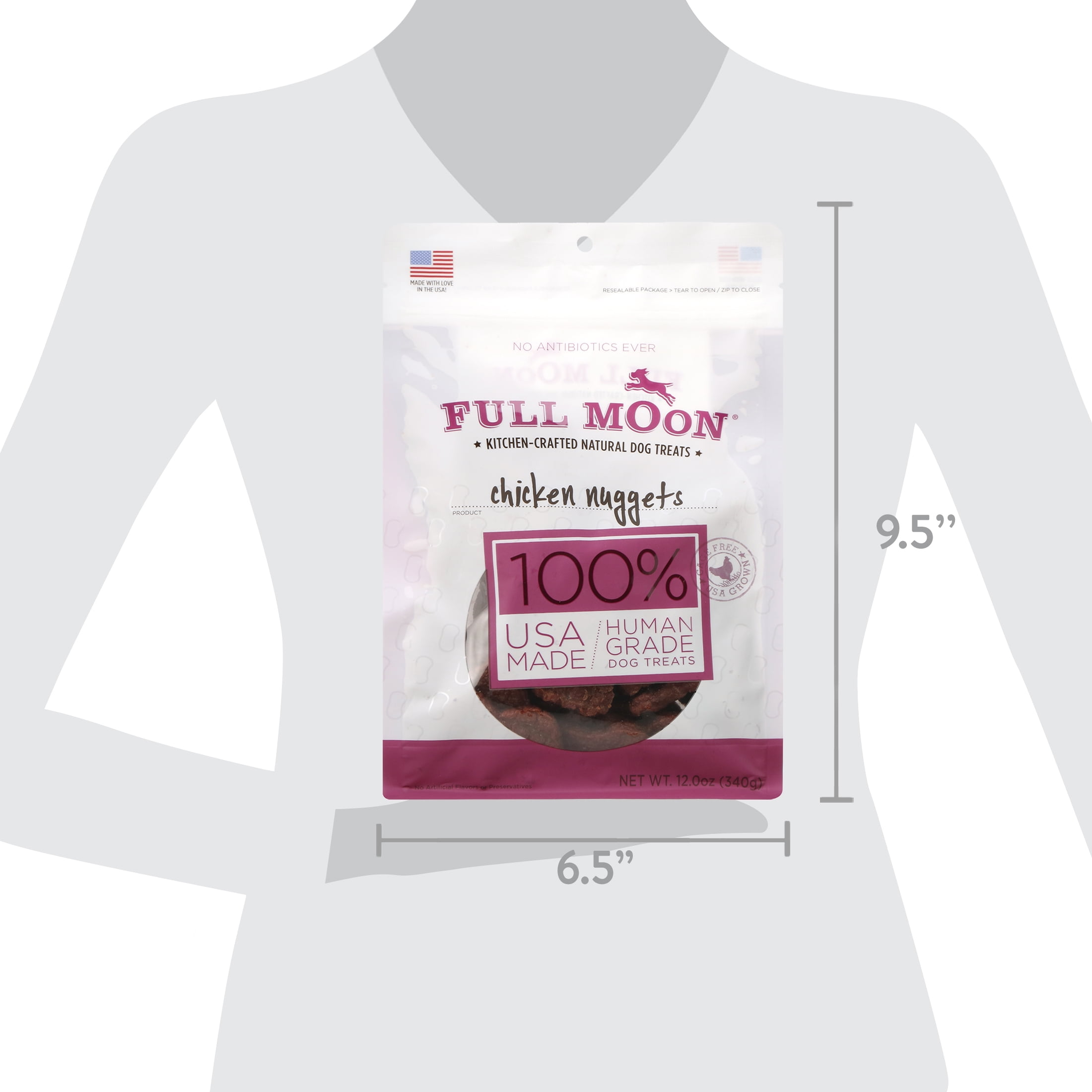 Full Moon All Natural Human Grade Dog Treats, Chicken Nuggets, 12 Ounce
