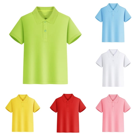 lnmuld Back to School Boys Girls Unisex Short Sleeve Solid Two Button Reinforced Placket Pique Polo Shirts Breathable Summer School Uniform Tops Size:13-14 Years