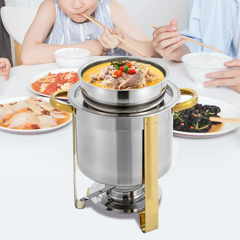  LOYALHEARTDY Chef Soup Warmer,10-Quart Stainless Steel Round Soup  Warmer with Pot Lid and Fuel Holder Stainless Steel Soup Warmer Soup Chafer  Catering Supplies Food Warmers for Parties: Home & Kitchen