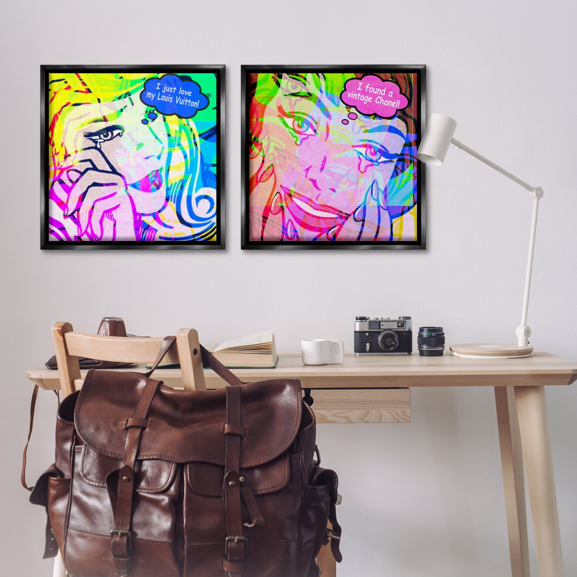 Stupell Industries Crying Comic Fashionistas People Painting Black Floater Framed Canvas Art Print Wall Art, 25 x 25, Set of 2