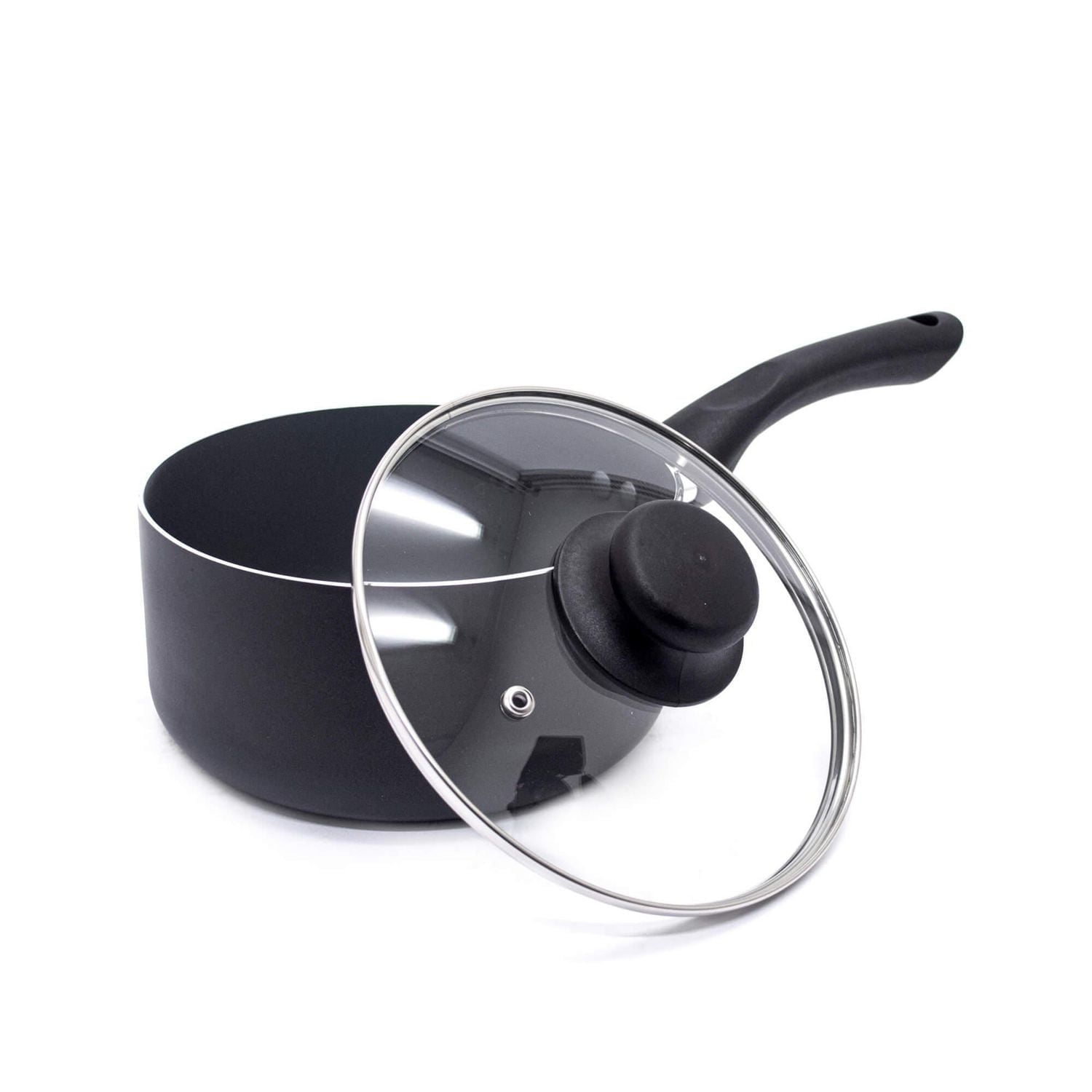 Starbasix 2.3Qt Non-Stick Saucepan with Lid, Pressed Aluminum, Dishwasher Safe, Oven Safe, PFOA Free, Black, Non-stick coating