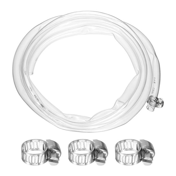 Clear Vinyl Tubing, 0.39" ID. 0.47" OD. 6.56 ft Length Tube, Drain Hose with Clamps, Transparent