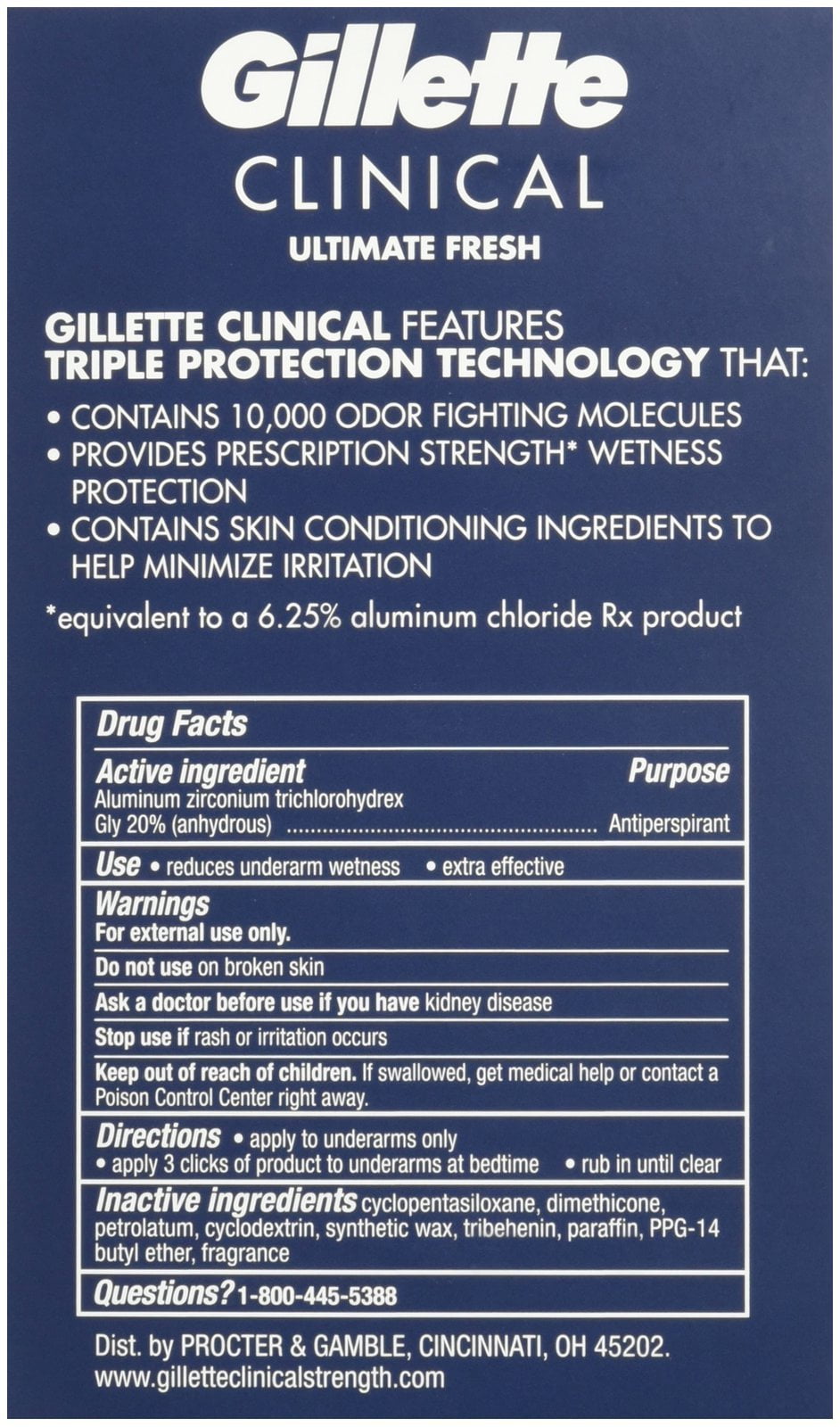 Gillette Clinical Anti-Perspirant Deodorant, Ultimate Fresh Advanced Solid 1.70 oz (Pack of 3)
