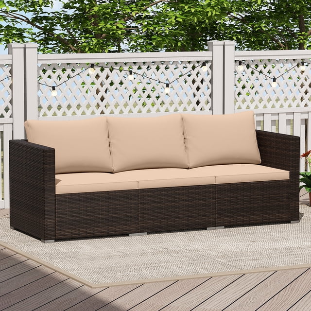Gymax 3PCS Patio Sectional Sofa Set w/Right Arm Sofa & Left Arm Sofa Soft Cushions Beige