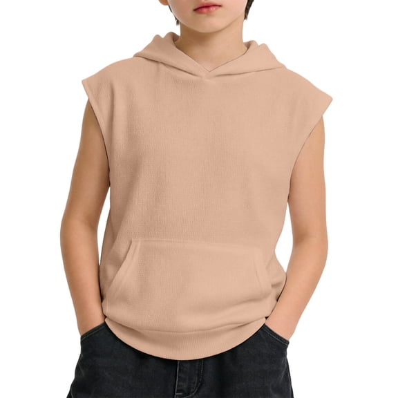Kids Sleeveless Hooded Tank Top, Boys Girls Pocket Casual Sleeveless Sweatshirt