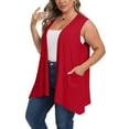 thumbnail image 5 of Womens Summer Tops Fashion Solid Color Cardigan Pocket Sleeveless Plus Size, 5 of 8