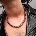 thumbnail image 6 of 8MM Natural Tiger Eye Lava Stone Beaded Choker Necklace Genuine Gemstone Anxiety Stretch Necklace For Men, 6 of 6