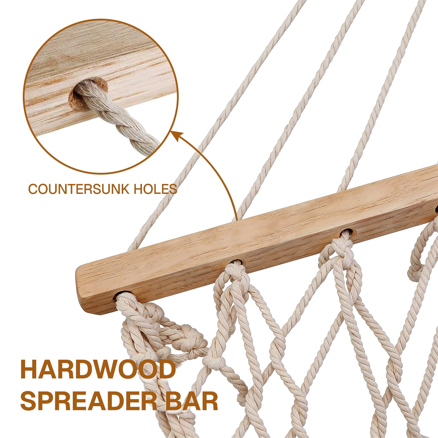 BN-LINK Cotton Rope Hammock,Handwoven Hammock with Hardwood Spreader Bars,Double Hammock for Outdoor Backyard Patio Poolside,330lbs Weight Capacity, Natural