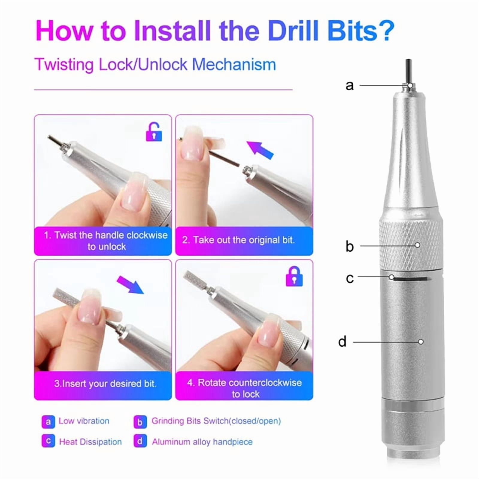 45000RPM Rechargeable Nail Drill Machine Electric Nail Drill Sander Low Noise Manicure Machine Colorful Green