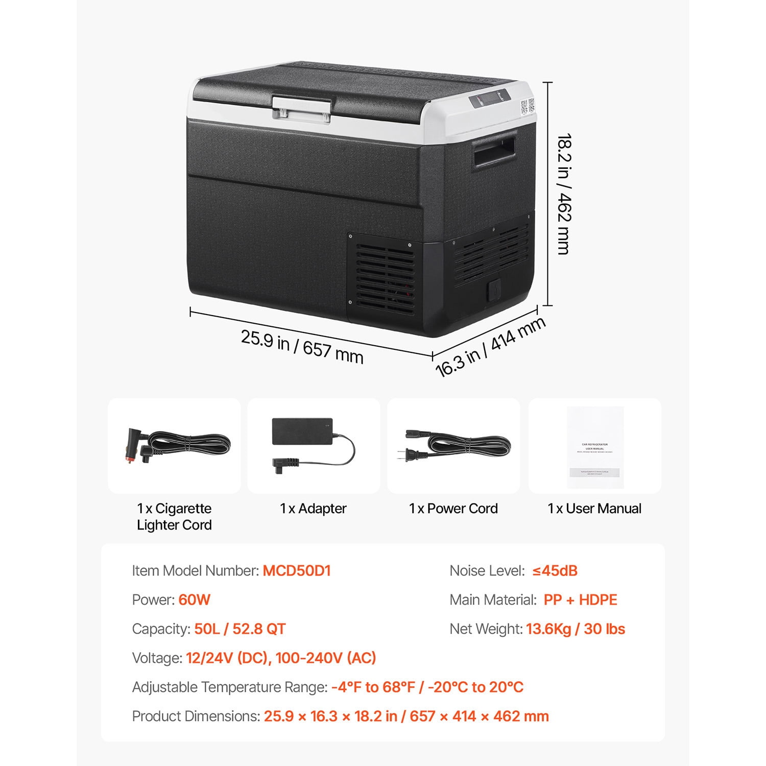 KFFKFF 12 Volt Car Refrigerator, 52.8QT/50L Portable Fridge,Car Freezer Compressor Cooler -4℉~68℉,Freezer Fridge Cooler for RV,Camping