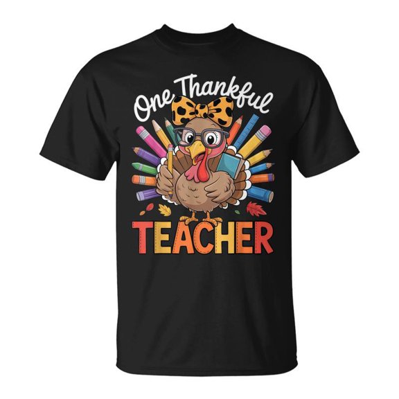 One Thankful Teacher Thanksgiving Turkey TShirt
